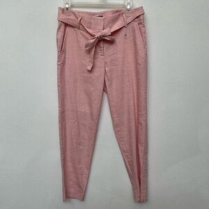 Loft Baby Pink Linen Blend Belted Tapered Leg Pants Size 2 Spring Pastel